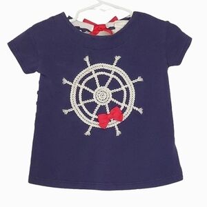 K1328 * Maggie & Zoe Girls Nautical Ships Wheel Top Blue White Size 12M